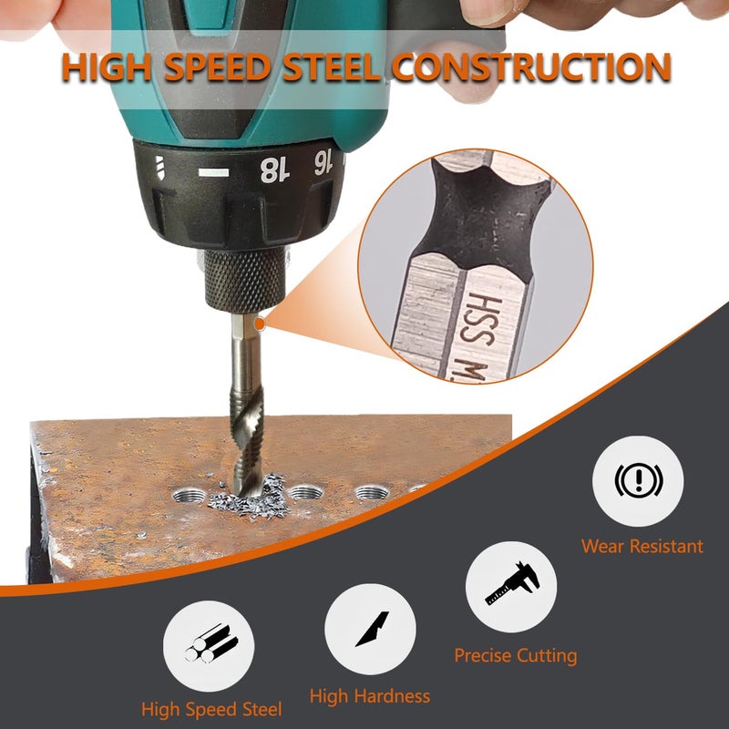 Hymnorq 5-Piece High-Speed Steel Combination Tap and Drill Bit Set â€“ M6 x 1mm, Fully Ground, 1/4" Hex Shank, Dual Twist Flute, 118Â° Split Point - Image 5